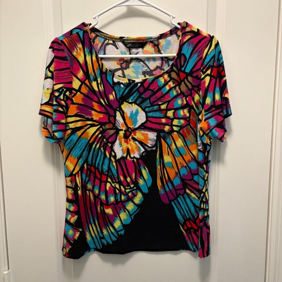 Investments Petites Abstract Floral Multicolor Short Sleeve Top – Size Large EUC - Picture 3 of 7